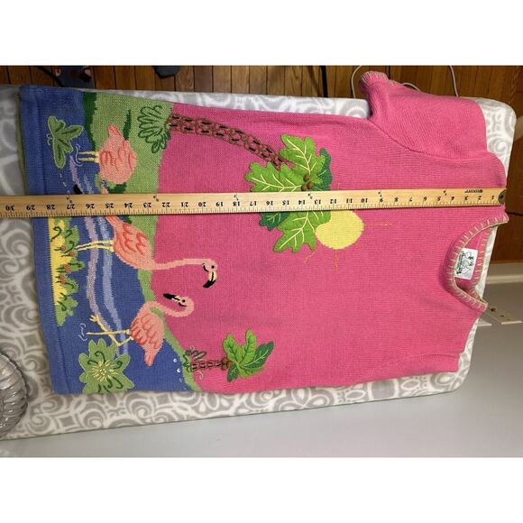 VINTAGE 80s Quacker Factory Sweater Womens Small Pink Flamingos Ramie Cotton - Picture 12 of 12